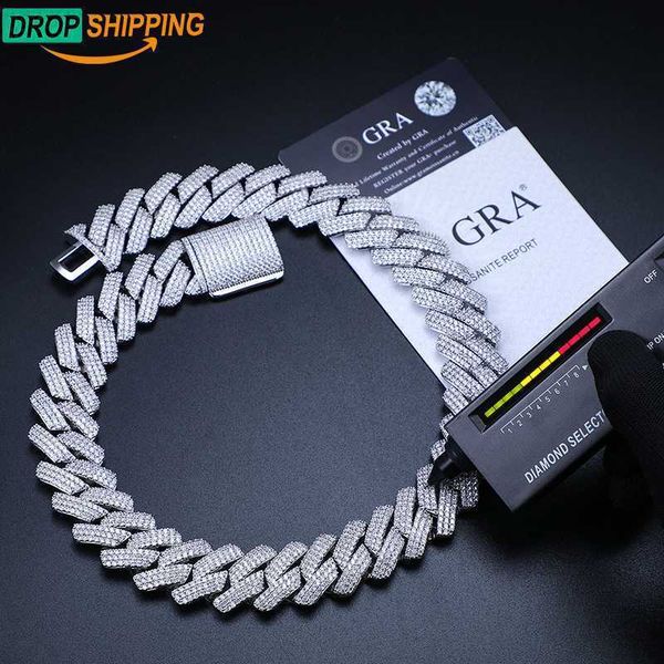 

dropshipping 25mm 925 sterling silver micro paved vvs moissanite diamond iced out heavy miami cuban link chain necklace for men