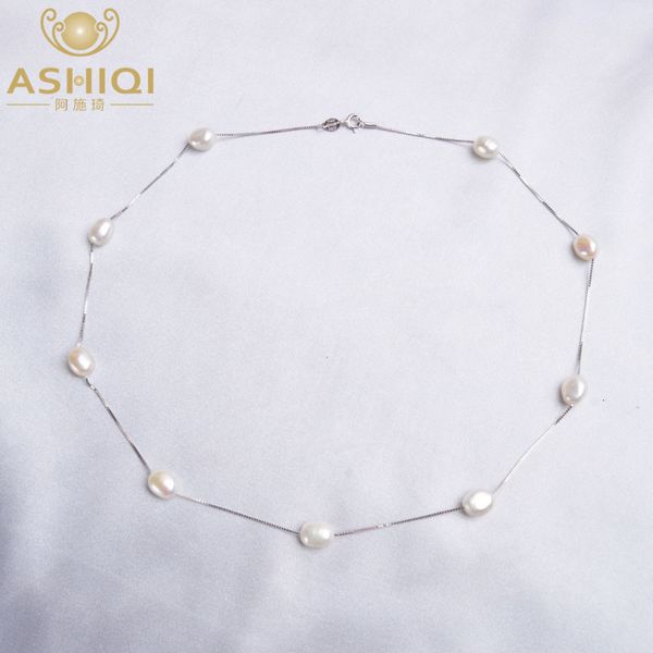 

strands strings ashiqi baroque natural pearl necklace for women with 925 sterling silver chain 67mm freshwater fashion jewelry 230801, Black
