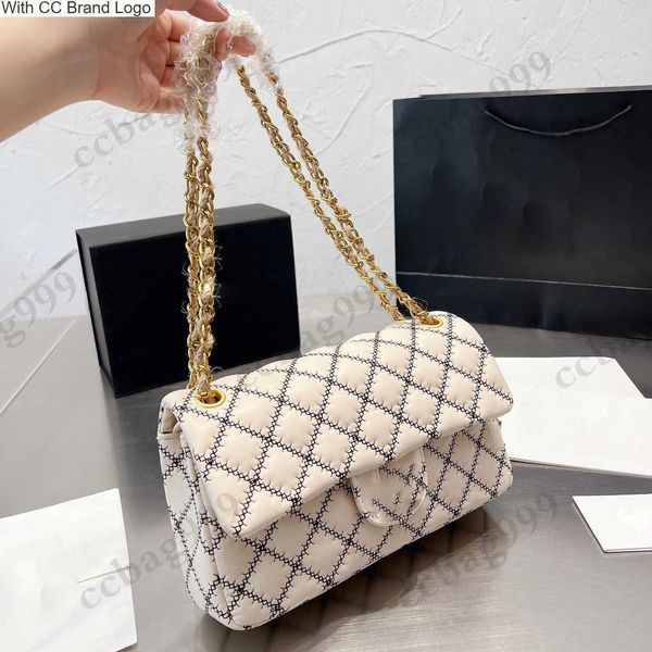 

cc shoulder bags luxury womens double flap designer bags with straw woven metal chain crossbody sacoche multi pocket handbag vintage quilted, Black