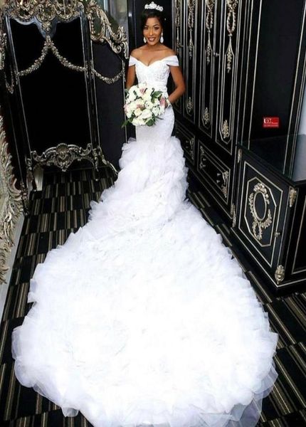 

off shoulder beautiful mermaid wedding dresses 2020 african lace bodice long train bridal gowns custom made3255959, White