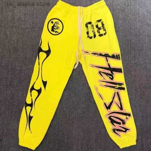 

men's pants yellow hellstar pants american high street letters flame print hellstar sweatpants corset trousers men women t230801, Black
