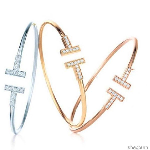 

chic double t letter zircon bracelet for women fashion jewelry opening bracelet bangle shiny jewelry 3colors, Black