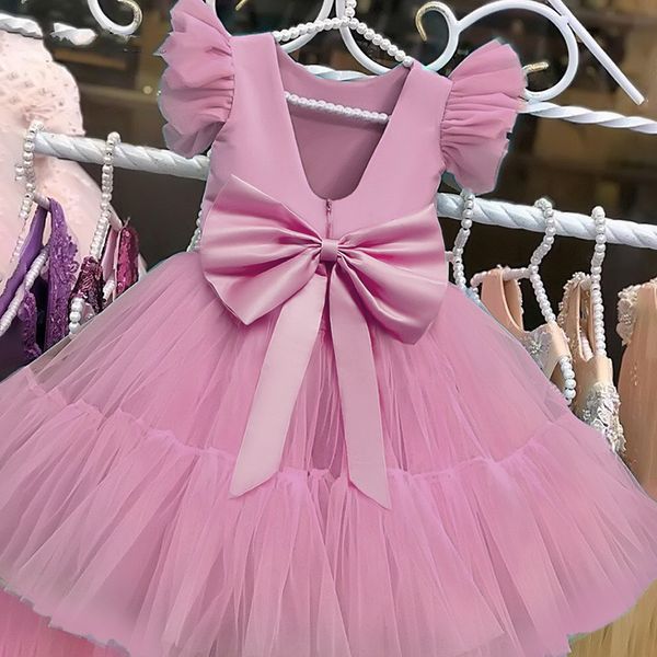 

girl's dresses formal pageant bow bridesmaid dresses for girl elegant fluffy tulle wedding princess dress kids birthday party dresses p, Red;yellow