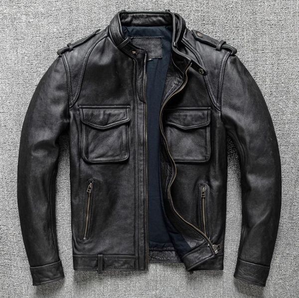 

leather faux men genuine jacket designer gray, Black