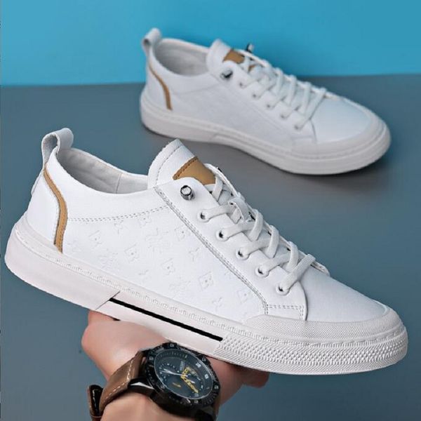 

luxury men's shoes casual low male sneakers leather outdoor walking fashion students running designer tennis flats 1aa29, Black