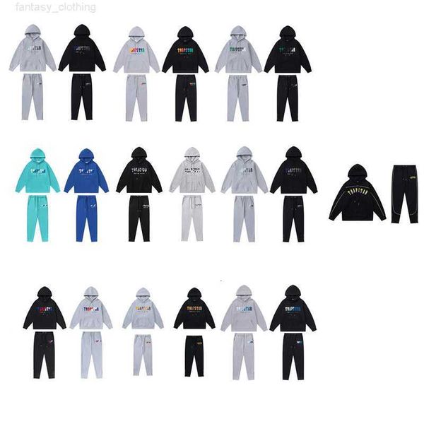 

black hoodie trapstar tracksuit rainbow towel embroidery decoding hooded sportswear men and women sportswear suit, Gray