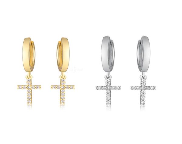 

authentic 925 sterling silver gold color dangle hoop earrings women girls fashion zircon crystal jewelry gift bijoux3098534, Golden;silver