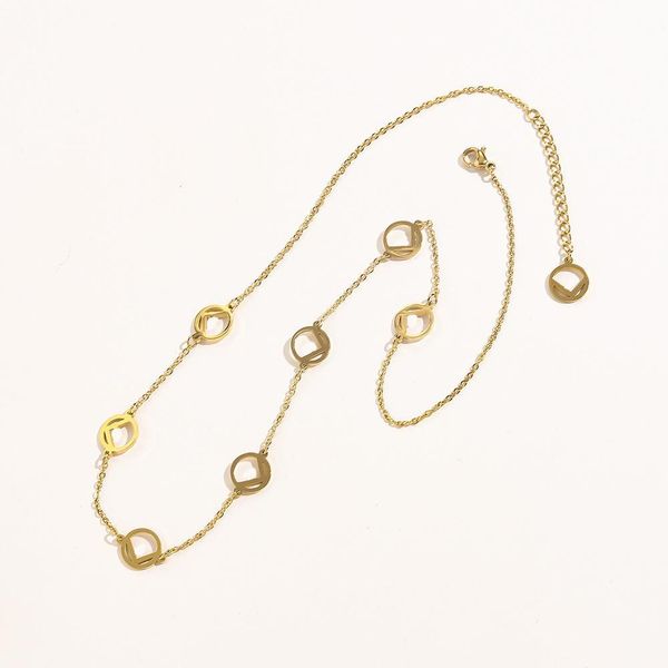 

luxury design gold f circle pendant necklace stainless steel chain jewelry for women gift, Silver