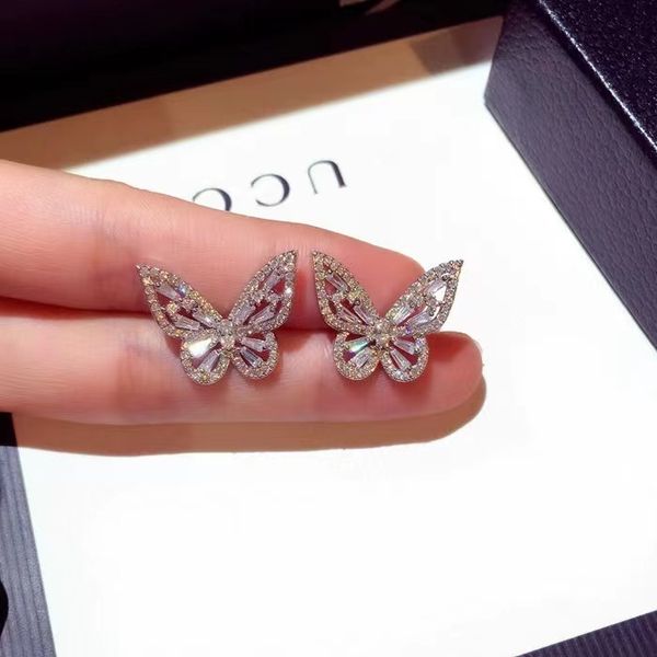 

2021 new women fashion jewelry 925 sterling silver princess cut sweet cute white z cz diamond ins popular wedding butterfly earring gift