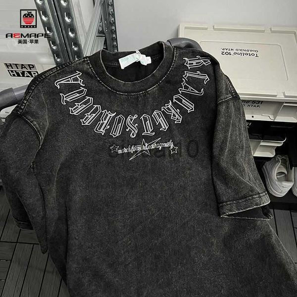 

men's t-shirts y2k vintage letter t-shirt vintage wash short sleeve men women 2023 new hip hop loose half sleeve shirt streetwear clot, White;black
