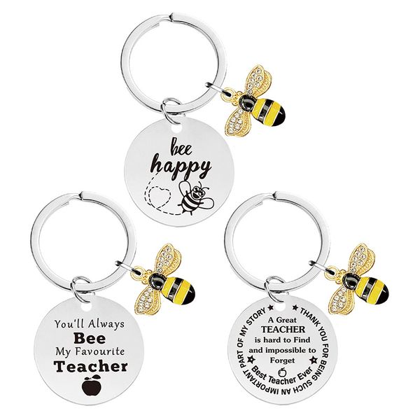 

stainless steel engraved gift teacher bee keychain, Silver