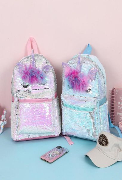 

2 colors unicorn backpacks kids girls cartoon 3d sequins animal school bag new teenagers fashion travel backpack9041811