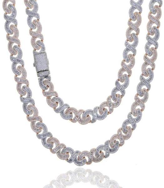 

chokers 5a cubic zirconia iced out bling hip hop men boy jewelry two tone rose gold color rectangle cz infinity cuban necklace6296895, Golden;silver
