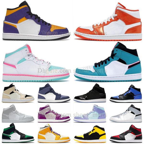 

original 1s basketball shoes jumpman 1 mid dutch green barely orange blue white pink green soar mens womens sneakers valentine's day 20