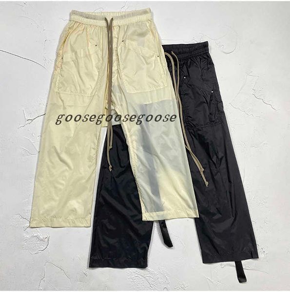

rick men pants black nylon casual trousers for men elastic waist owens men ultra thin comfortable wide leg pants loose and straight fit pant