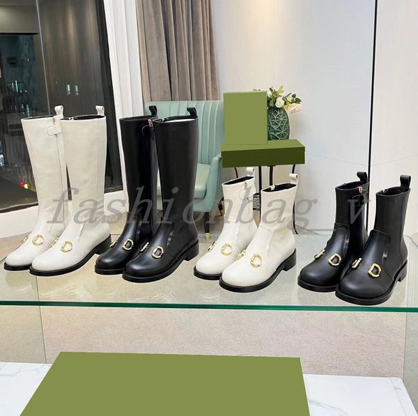 

designer women leather boots round toe high heels metal buckle shoes long medium ankle boots square toe flat bottomed outdoor ankle boots wi, Black