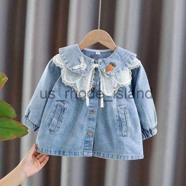 

jackets 0-5y girls baby denim jacket new rabbit ear coat autumn coat children's jeans jacket girl outer wear windbreaker x0730, Blue;gray