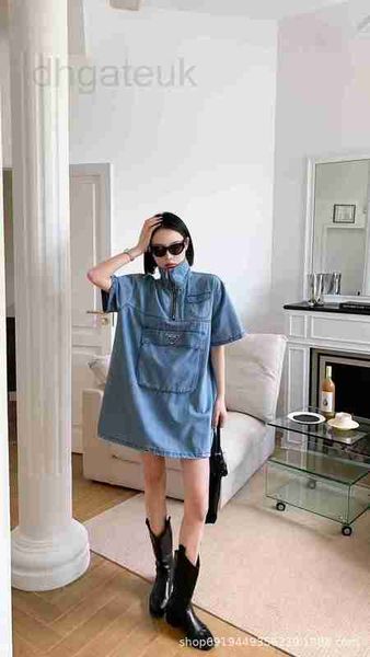 

basic & casual dresses designer early autumn new classic triangle punctuation with large pockets denim dress loose fit, fashionable slim qts, Black;gray