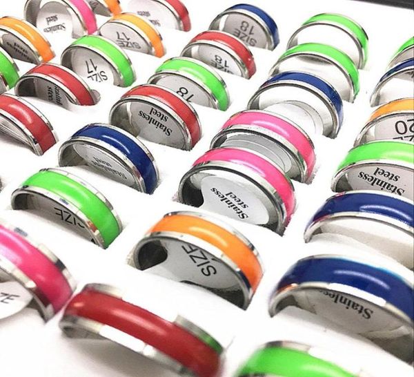 

whole 100pcslot luminous ring stainless steel colorful men039s women039s fashion party rings glow in the dark brand new97085306853133