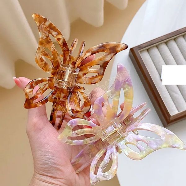

light luxury 9.3cm acetic acid ponytail clip women back of head butterfly hair grip premium hair accessories hair clip, Slivery;white