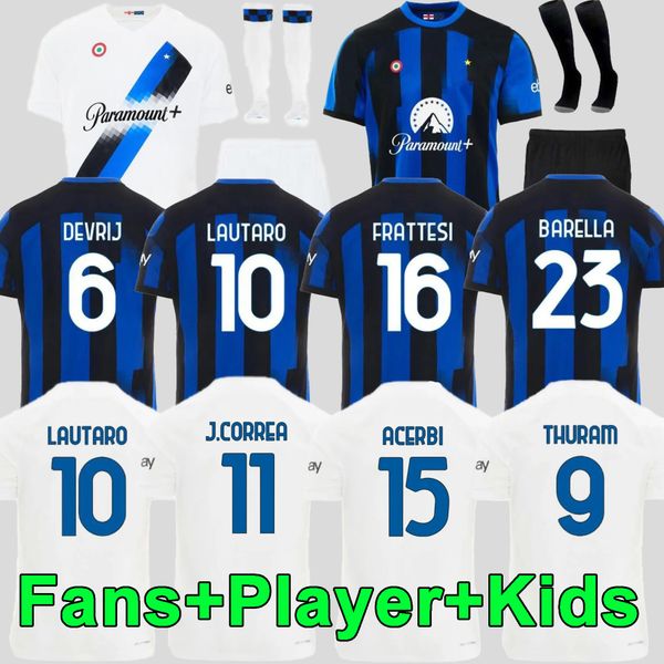 

barella soccer jerseys 23 24 lautaro inters correa thuram acerbi home away third milans uniforms football shirt 2023 2024 men kids kit boys, Black;yellow