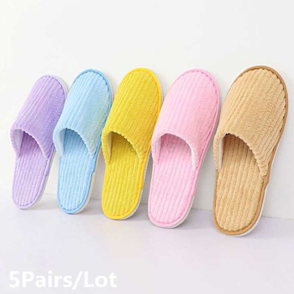 

slippers 5 pairs/lot winter slippers men women disposable l slippers home slides travel sandals hospitality guest footwear shoes, Black