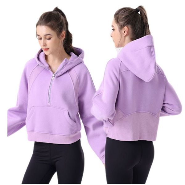 

ll yoga outfit autumn and winter yoga clothes scuba women's sports half zip terry hoodie sweater loose short plush women's jacket