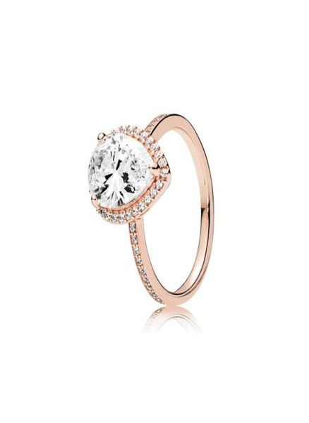 

18k rose gold tear drop cz diamond ring original box for 925 sterling silver rings set for women wedding gift jewelry16468901324197