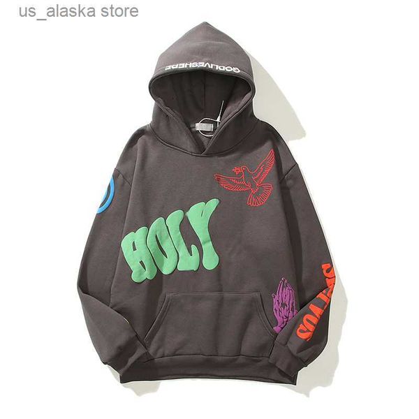 

men's hoodies sweatshirts harajuku retro letter foam graffiti fleece mens and womens hooded sweatshirts oversized casual pullover loose, Black