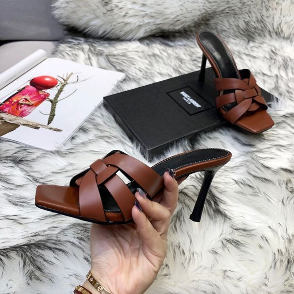 

brandlady slippers stiletto heels sandals tribute patent leather mules fashion high heel er women luxury designer shoes factory footwear, Black