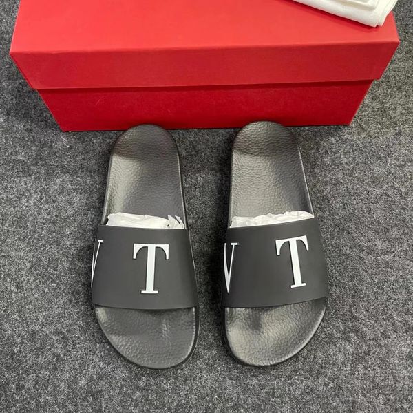 

men women luxury brand designer slippers flat summer sliders letter rubber rivet comfort pool beach thick platform sandals summer shoe flip, Black