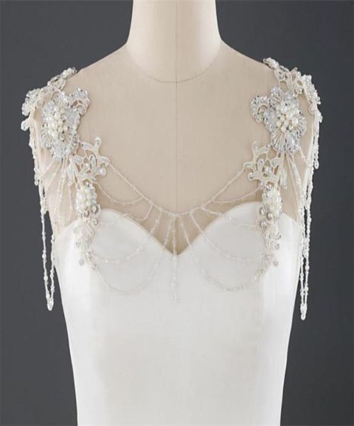 

wedding bridal lace wrap necklace pearls beads full body shoulder chain dress jacket beading crystals bolero white charming orname2227741, Silver