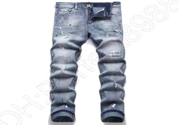 

new jeans chino pants pant men039s trousers stretch closefitting slacks washed straight skinny embroidery patchwork ripped men8111537, Blue