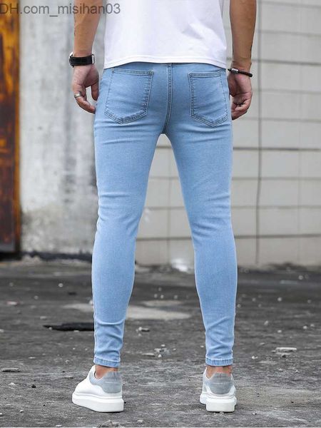 

men's pants new men's tight elastic jeans men's designer elastic scratched denim pencil pants jeans street costume sky blue f, Black