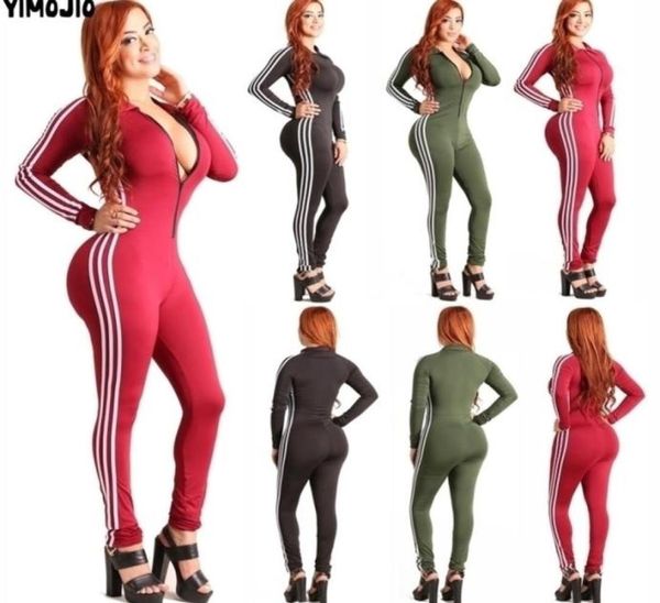 

women jumpsuits playsuits bodysuits romper women style casual striped skinny jumpsuit long sleeve club zipper y2004016563195, Black;white