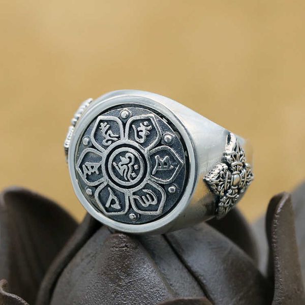 

chrome heart 925 sterling silver om mani padme hum ring male fashion index finger ring single bully turn hip hop trend ring