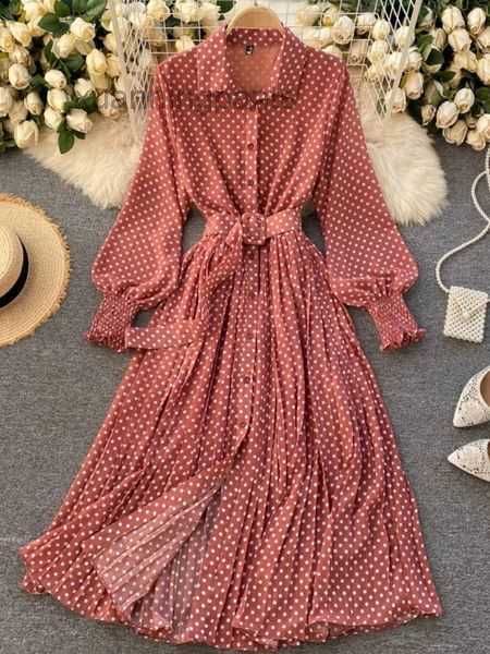 

spring summer french vintage maxi dress sundress ladies long sleeve orange polka dot chiffon femme robe gxsq, White;black