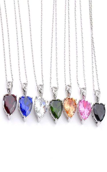 

new luckyshine 12 pcs love heart mix color morganite peridot citrine gems silver wedding party gift pendant necklaces with chain255148096