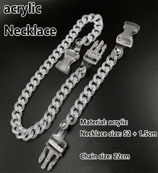 

mens hip hop acrylic chain necklace bohemian summer plastic clear chain choker collar buckle link necklaces for men women statemen9684477, Silver