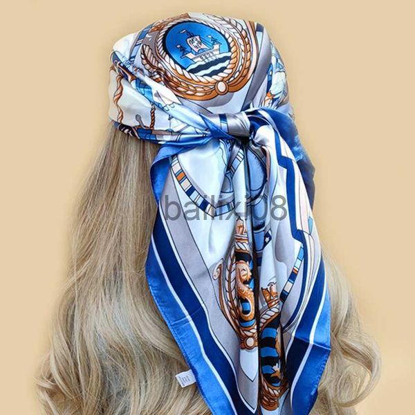 

scarves 2023 women fashion 90*90cm square silk scarf foulard satin shawl big size hair head bandana hijab hand kerchief bandanna muffler j23, Blue;gray