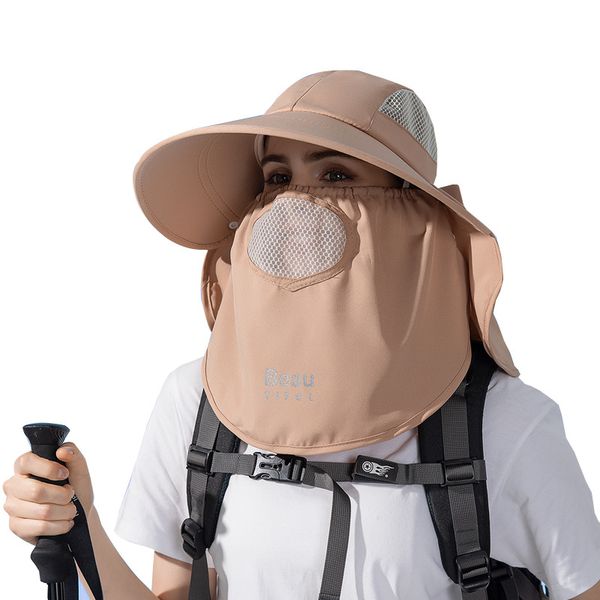 

fashion designer jewelry men's outdoor sunscreen bucket hat with big brim and mask shawl versatile sunshade baseball cap wholesale mzy9, Blue;gray