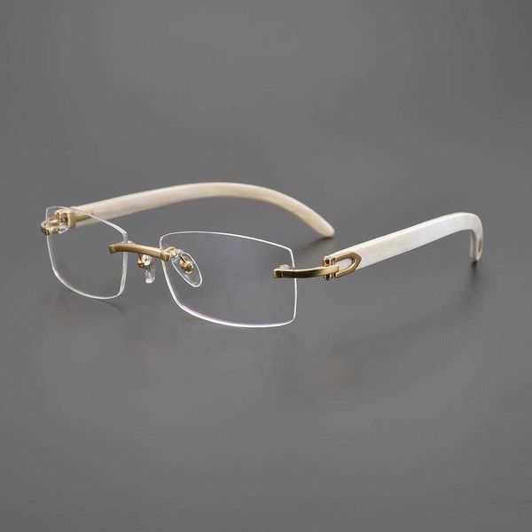 

2023 new luxury designer sunglasses kajia series men's high-end natural ox angle myopia lens business frameless eye frame, White;black