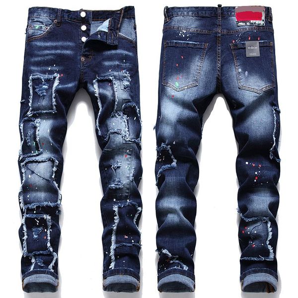 

men's jeans european american luxury designer men's jeans slim fit pants fashion hip hop men's clothing us size 28-38 trouser, Blue