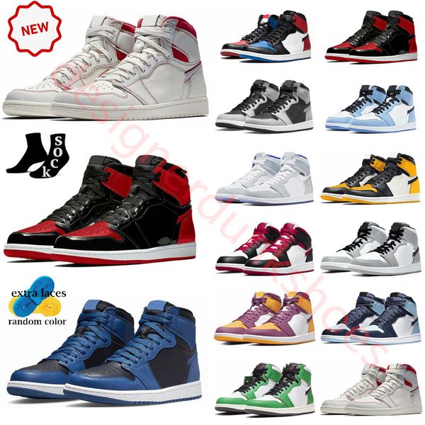

patent bred toe basketball shoes 1 high 1s men pine green dark reverse mocha heritage chicago university blue black white unc mens women tra