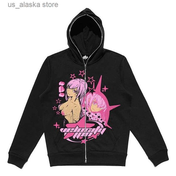 

men's hoodies sweatshirts zip up hoodie anime y2k graphics woman goth sweatshirt sport coat pullover grunge gothic long sleeve oversize, Black