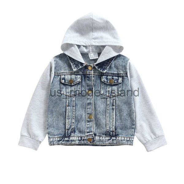 

jackets baby girl fashion patchwork denim jacket coat 2-7y kids children spring fall casual long sleeve hooded outerwear outfits x0730, Blue;gray