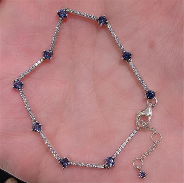 

highquality 925 sterling silver sparkling pave bars bracelet with blue cz for european style charms and beads11111477718060, Black