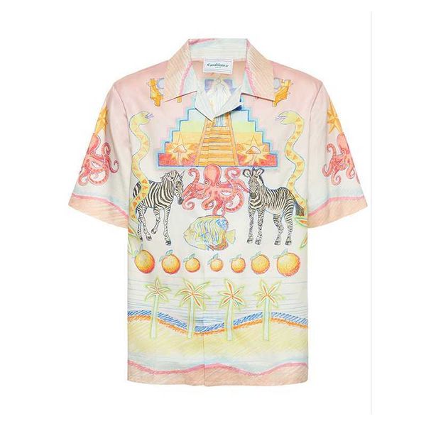 

casablanca 23ssbutton up shirt meditation world couple hawaiian short sleeve shirt, White;black