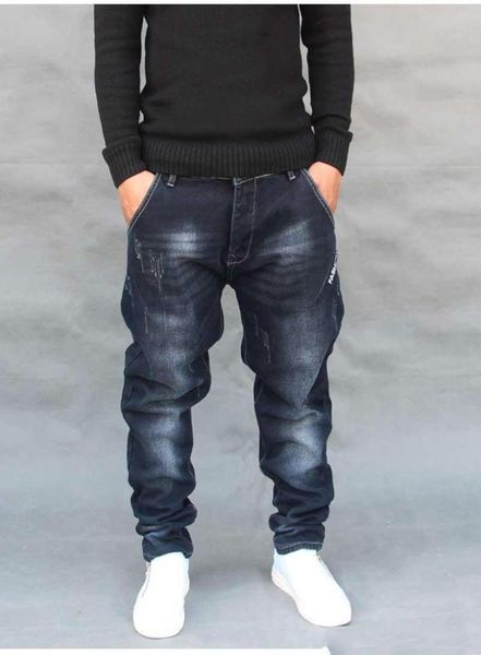 

fashion hip hop harem jeans mens jogger pants jeans long stretch loose baggy denim blue trousers designer men clothes6850467