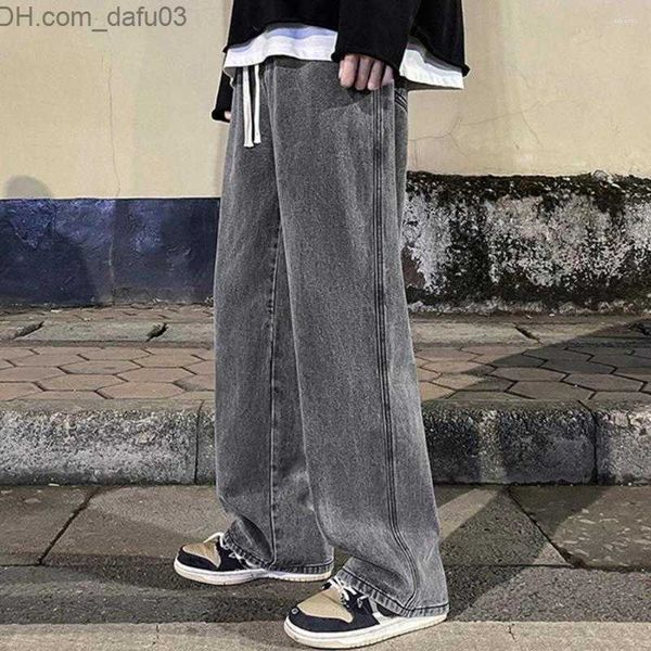 

men's jeans men's jeans summer pockets men pants drawstring full length garment z230801, Blue